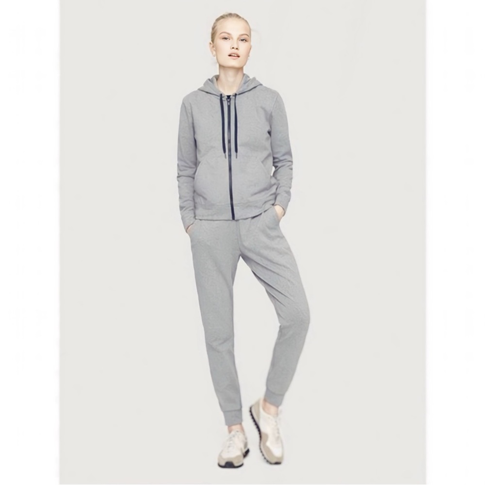 Outdoor Voices Champ Full Zip Hoodie in Gray/Navy Blue Size Medium